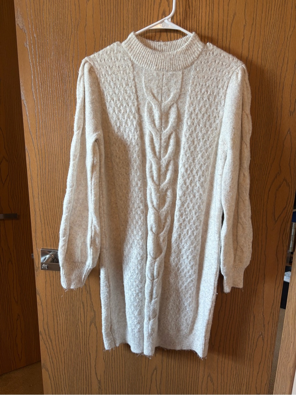 Cable-Knit Turtleneck Sweater Dress - Cream